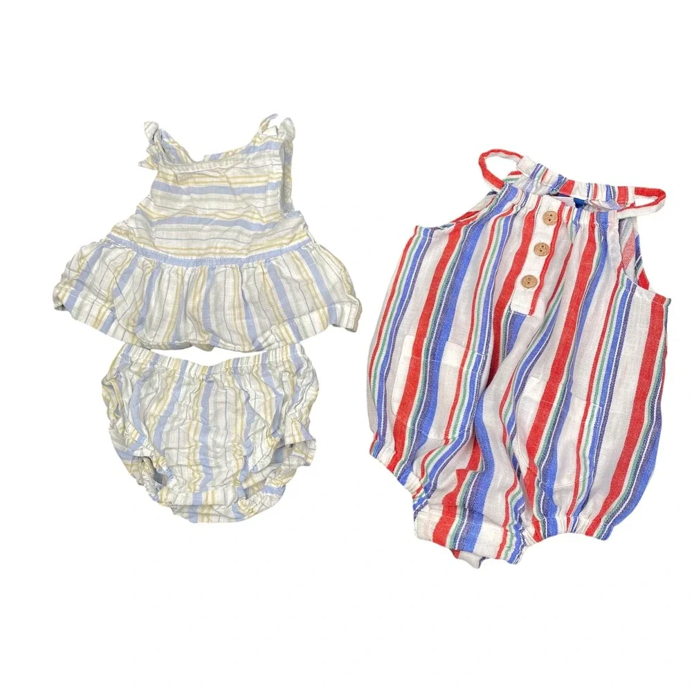 Baby Girl Rompers Dress Outfit‎ Set Sleeveless Summer Palm Tree Striped